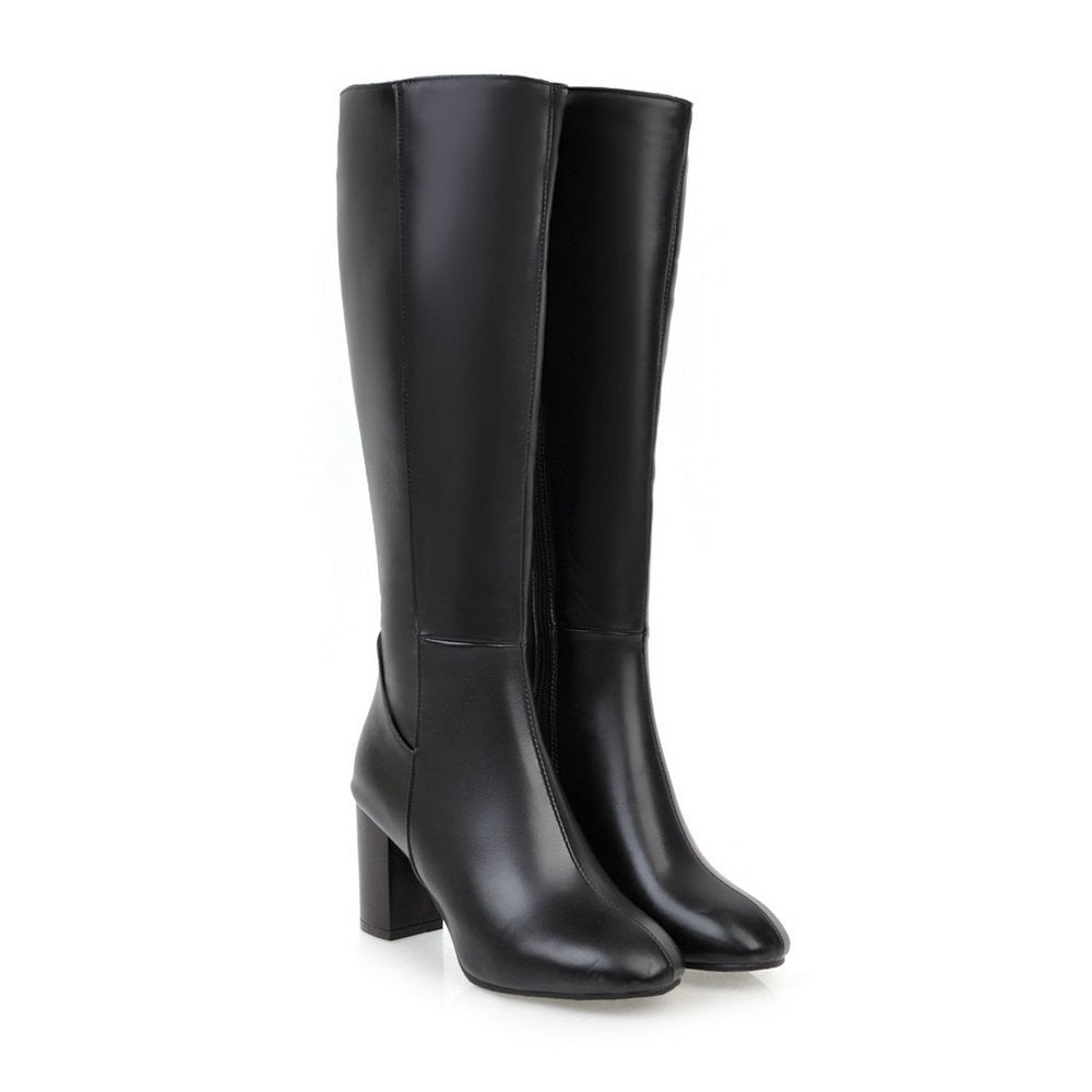 Chunky High Heel Knee High Boots