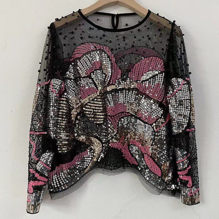 Handmade Sequin Beaded Mesh Shirt