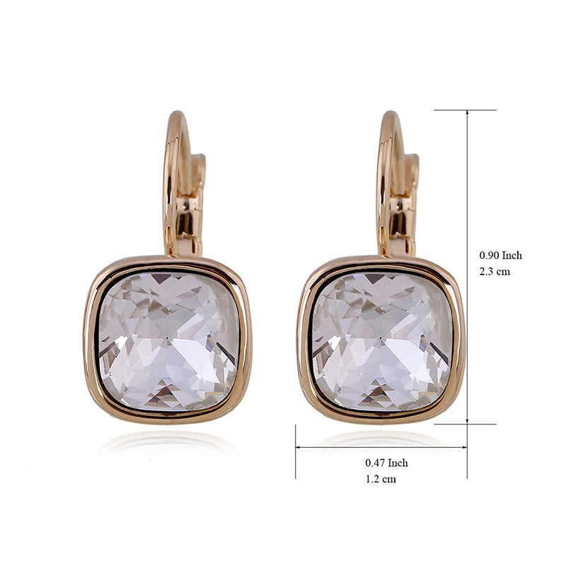 Square Metal Inlaid Crystal Glass Earrings