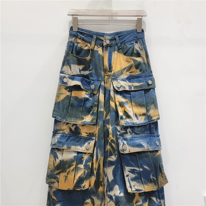 Multi Pocket Camouflage Straight Leg Mop Jeans
