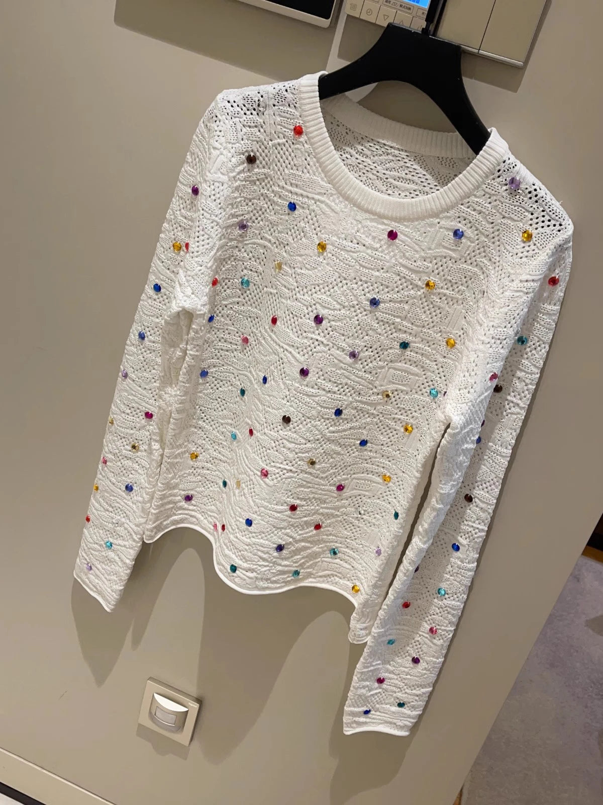 Colorful Crystal Beaded Knitted Sweater