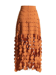 Solid Patchwork Tassel Hollow Out Skirt