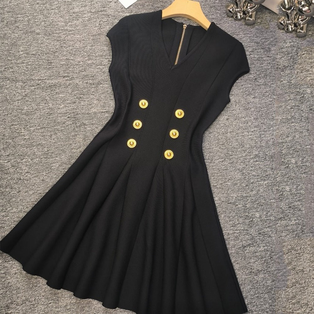 Raglan Sleeve V-neck Buckle Knitted Dress