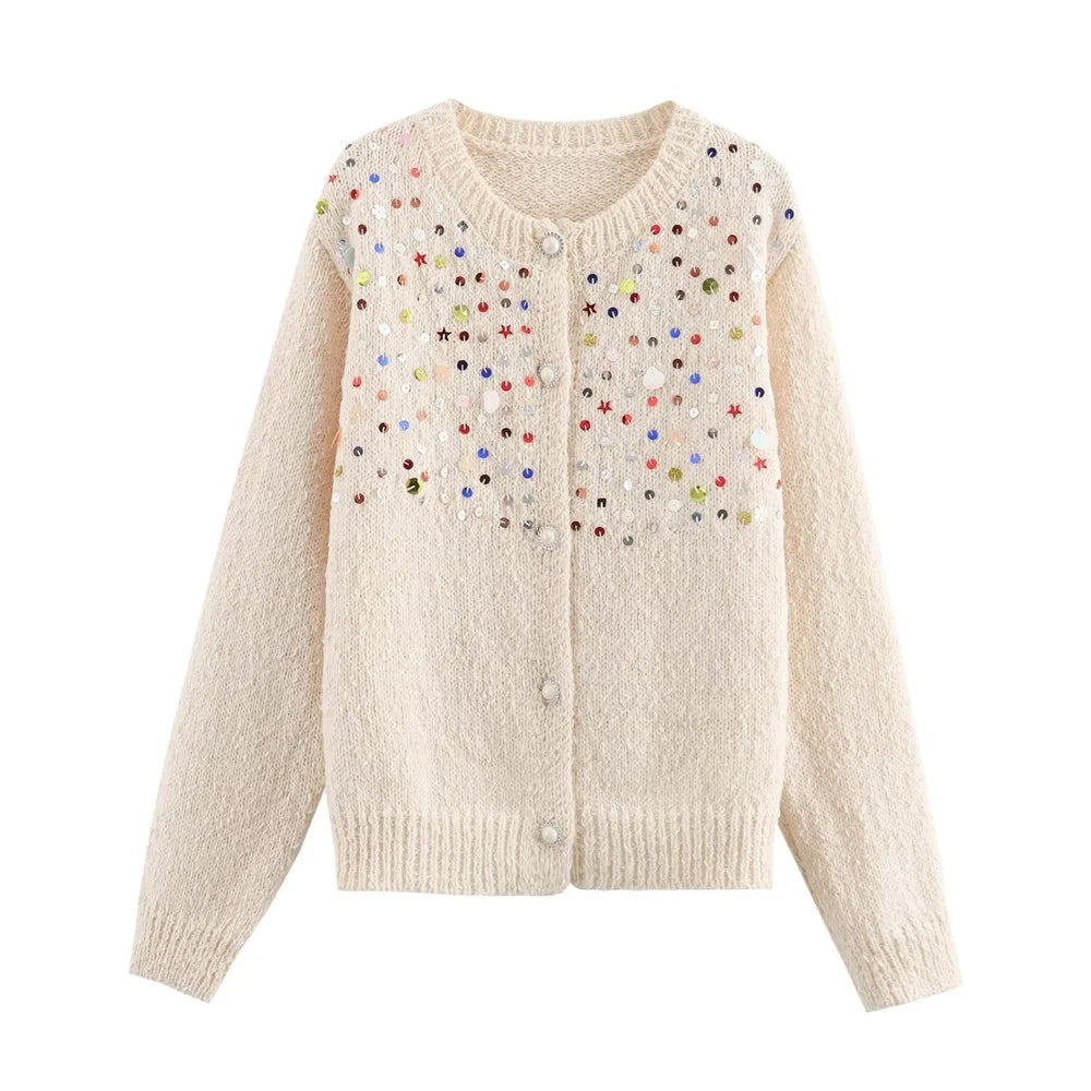 Colorful Sequin Long Sleeve Knitted Cardigan