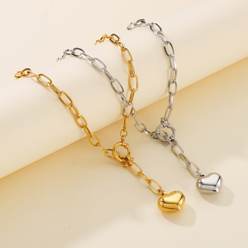 Heart Brushed Alloy Chain Necklace