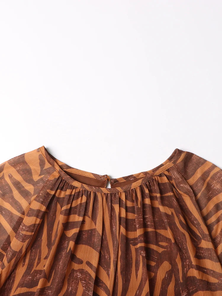 Coffee Lantern Sleeve Cut-Out Back Dress