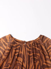 Coffee Lantern Sleeve Cut-Out Back Dress