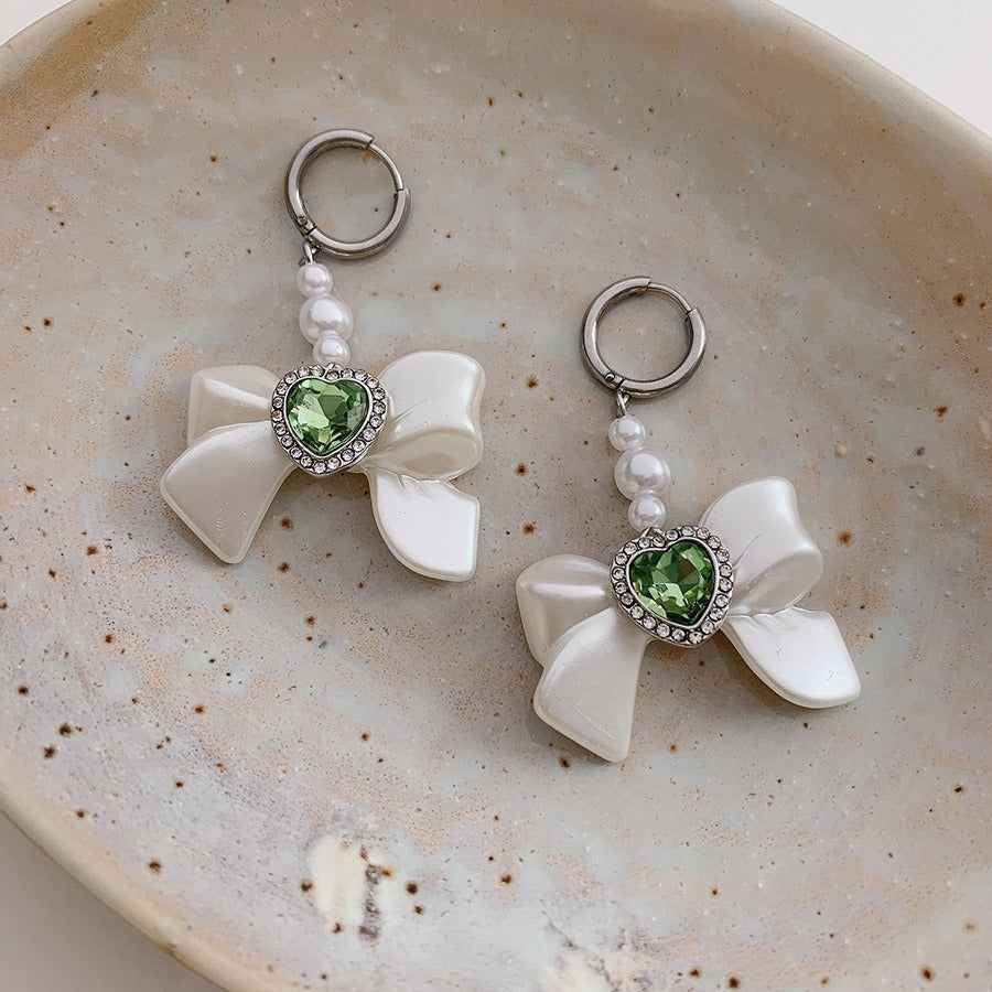 White Bow Hoop Earrings