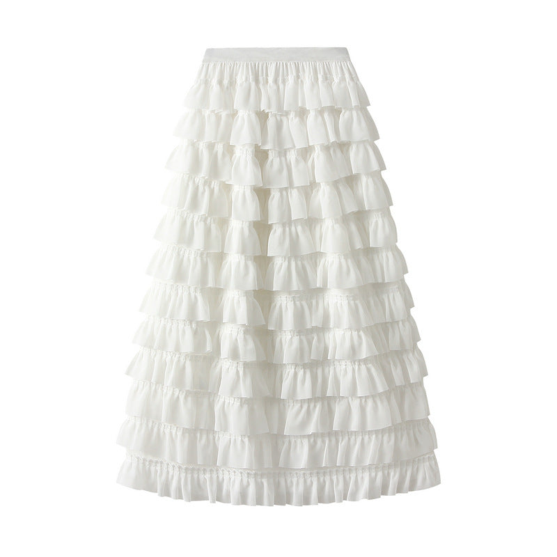 Multilayer Ruffled Midi Cake Skirt
