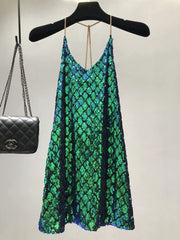 Green Sequined Chain Strap Dress