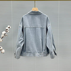 Diamond Studded Long Sleeved Loose Denim Jacket