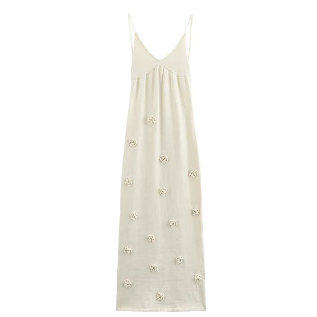 Casual V-Neck Knitted Embroidered Dress