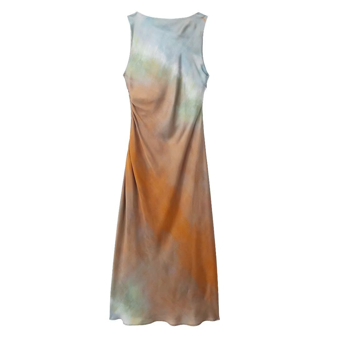 Drop Neck Sleeveless Tie Dye A-Line Dress