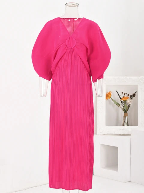 Dress Bat Sleeves V-Neck Long Dress