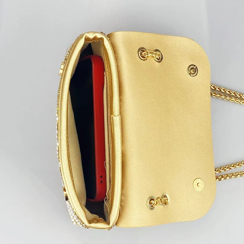 Water Diamond Pearl Inlaid Chain Handheld Bag