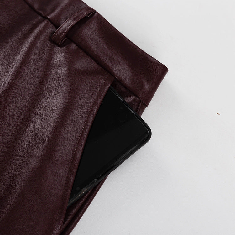 Vintage Burgundy Faux Leather Tie Waist Jacket + Pants Set