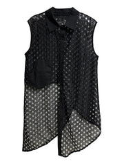 Mesh Splicing Irregular Perspective Grid Sleeveless Shirt