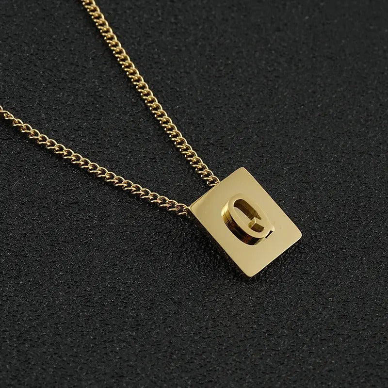 Stainless Steel Square Letter Necklace