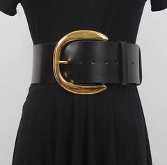 Curved Buckle Wide Leather Belt