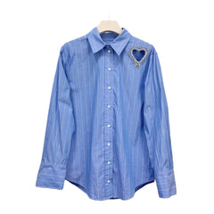 Striped Love Hollow Diamond Long Sleeve Shirt