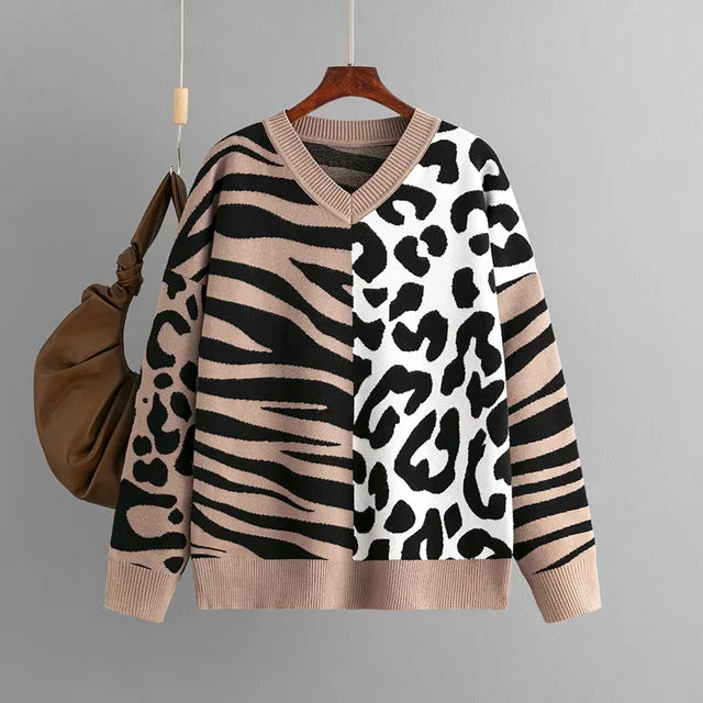 Casual Animal Print Loose Knitted Sweater