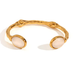 Oval Agate Stone Stainless Steel Bracelet