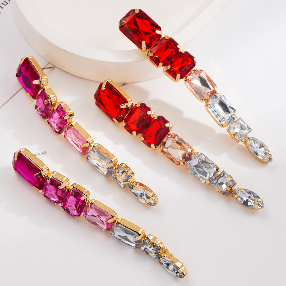 Colored Diamond Multi-Layer Tassel Earrings