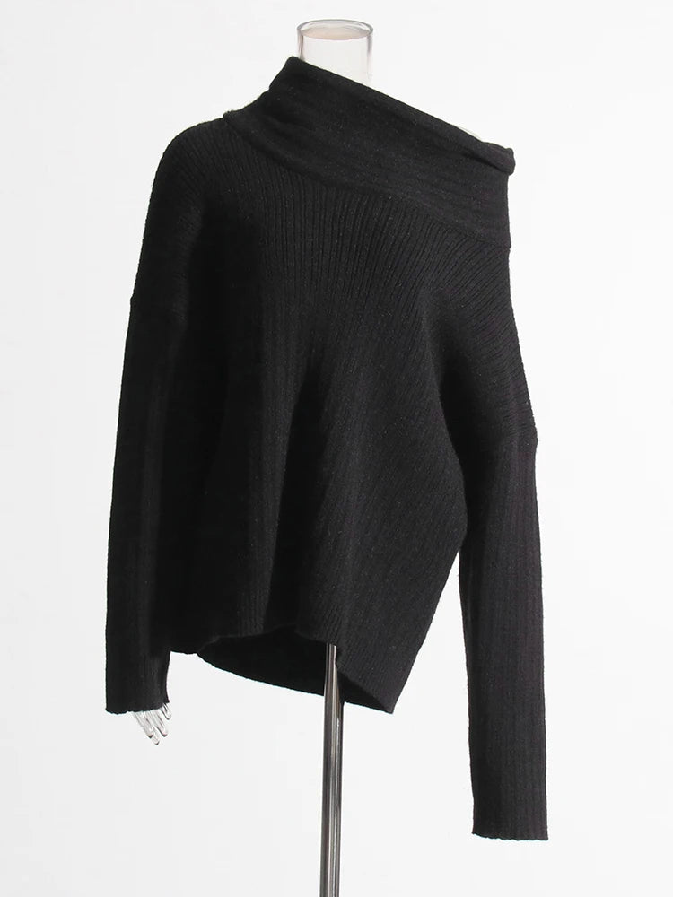 Diagonal Collar Ribbed Knitted Sweater