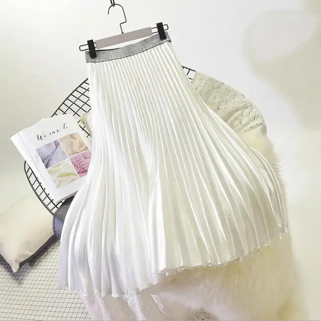 Classic Solid High-Waist Pleated Skirt