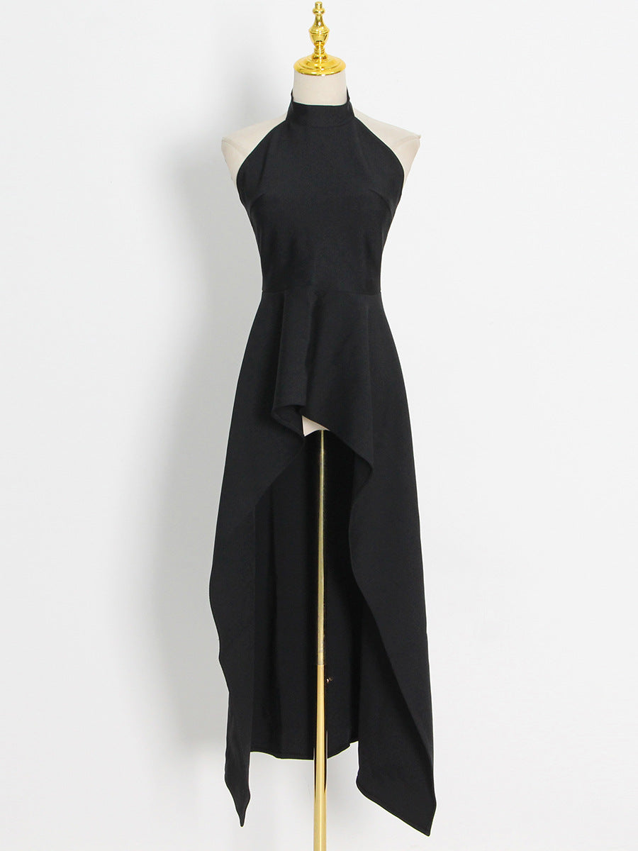 Halter Neck Sleeveless Irregular Top + Pleated Skirt Set