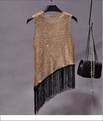 Metallic Sequined Beaded Tassel Top