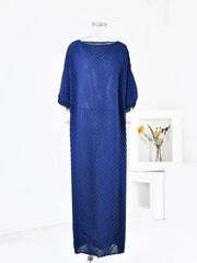 Pleated Boat Neckline Maxi Dress