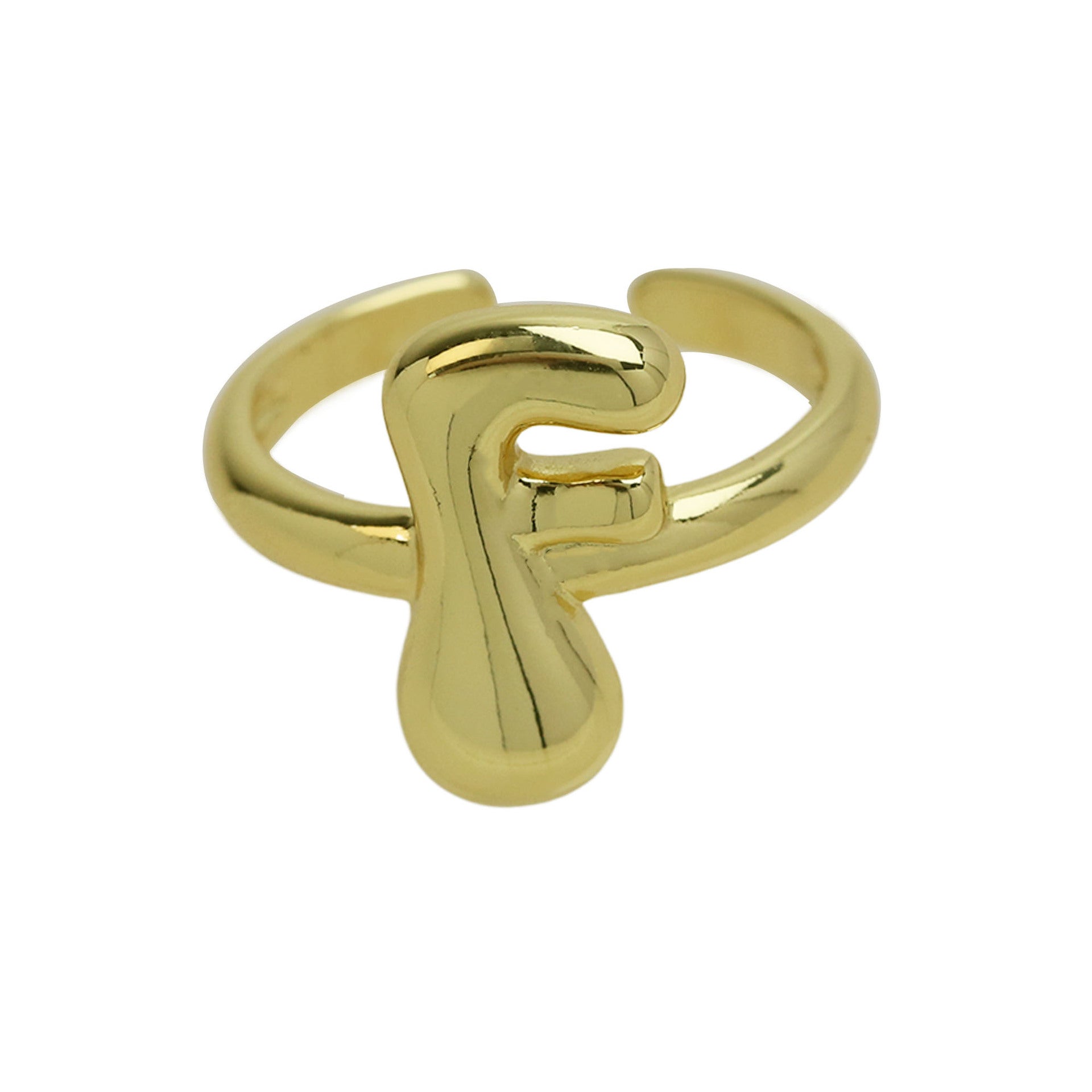 Golden Smooth Bubble Balloon Chubby Alphabet Ring