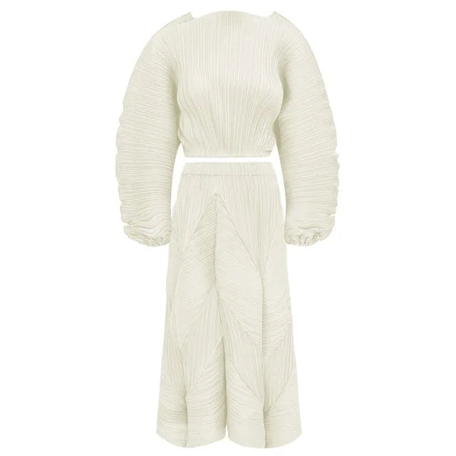 Pleated Short Top+ Pants Set