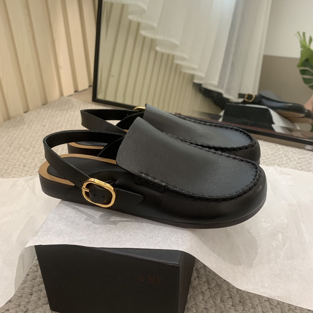 Buckle Strap Big Head Leather Slippers