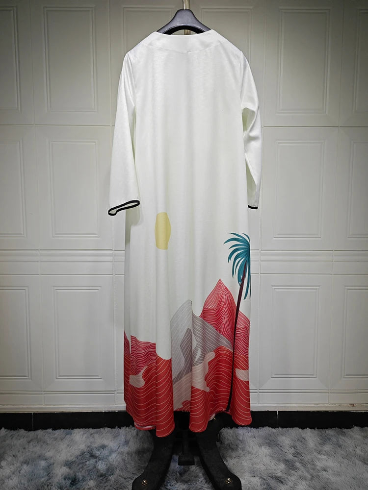 Printed Linen Loose Long Cardigan