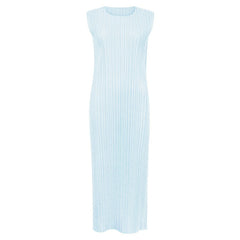 Solid Pleated Sleeveless Midi Dress