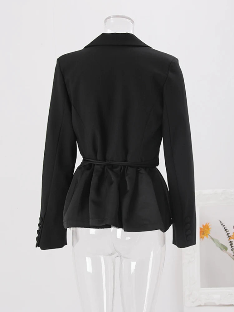 Splicing Slim Peplum Lace Up Blazer