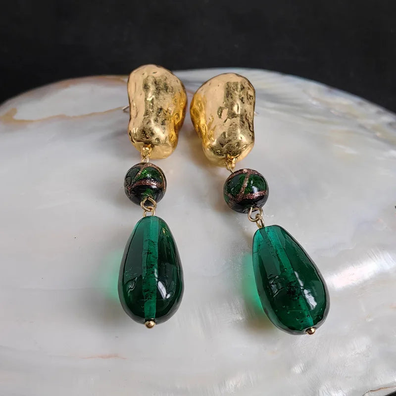 Silver Needle Glass Vintage Stud Earrings