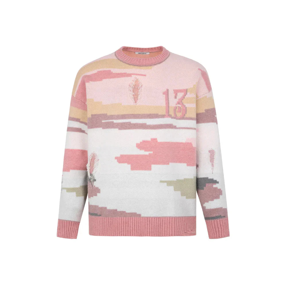 Casual Mosaic Art Knitted Sweater