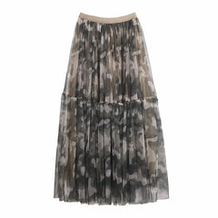 Camouflage High Waist Mesh Midi Skirt