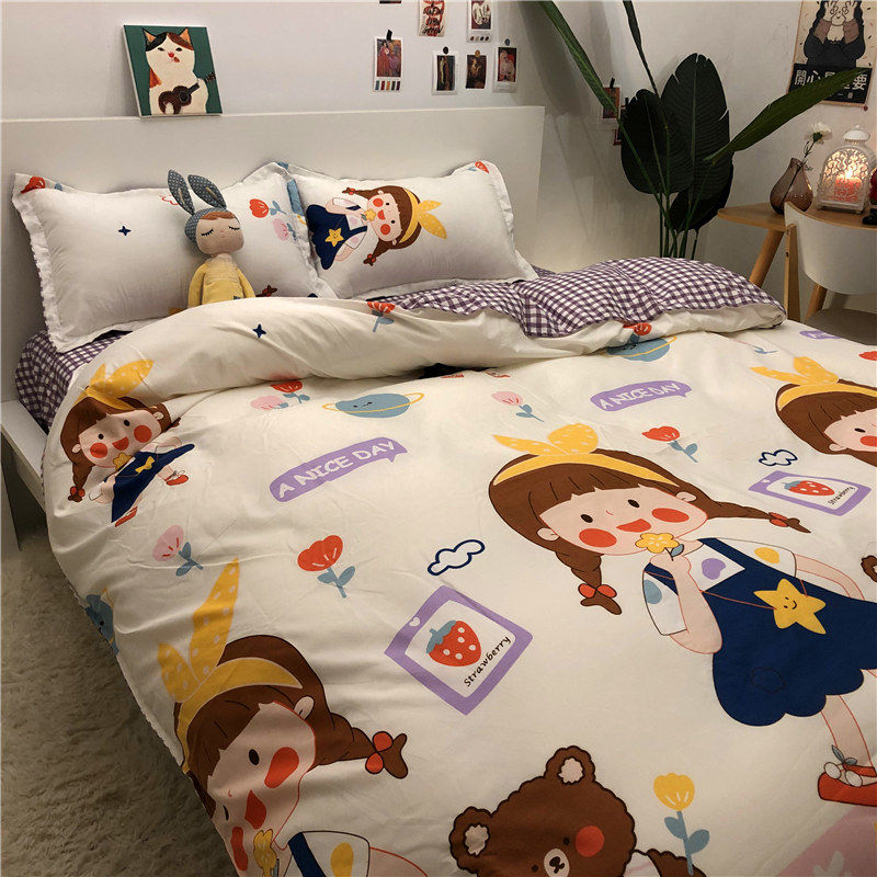 Boys Girls Bedding Set Fashion Adult Children Bed Linen Duvet Quilt Cover Pillowcase Cute Cartoon Bear Polyester Flat Sheets