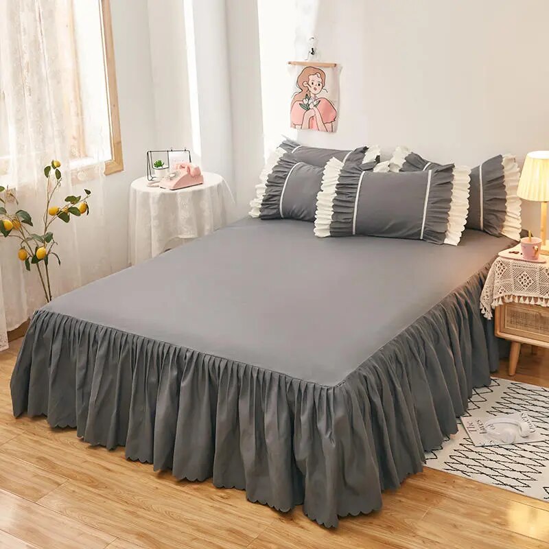 Bonenjoy 1pc Plain Dyed Bed Skirt with Elastic Green Solid Color Single/Queen/King Size Bed Sheet Ruffles(Pillowcase need order)
