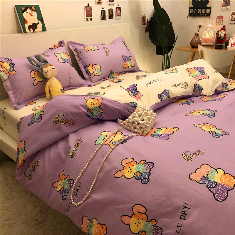 Boys Girls Bedding Set Fashion Adult Children Bed Linen Duvet Quilt Cover Pillowcase Cute Cartoon Bear Polyester Flat Sheets