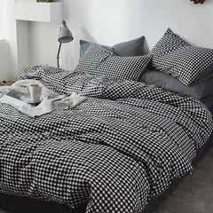 Fashion Bedding Set White Green Double Bed Linens Nordic Duvet Cover Pillowcase Queen Size Flat Sheet Classic Grid Kids Winter