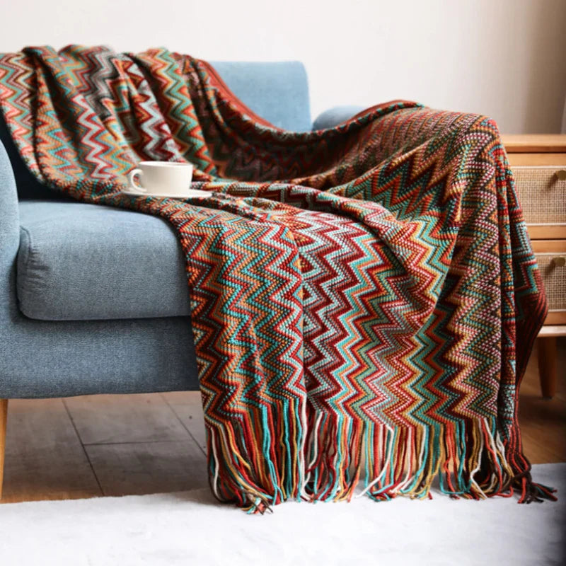 Bohemian Blanket Sofa Cover Geometric Knitted Slipcover for Couch Chair Bed Plaid Boho Decorative Blanket Cobertor Manta Deken