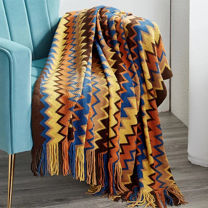 Bohemian Blanket Sofa Cover Geometric Knitted Slipcover for Couch Chair Bed Plaid Boho Decorative Blanket Cobertor Manta Deken