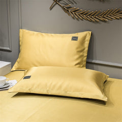 Newest Products Pure Color Embroidered ice Silk Mat Bed Cover fitted sheet Pillowcases 3 pcs Luxury Bedding Yellow Color