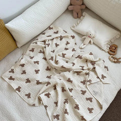 Bear Print Baby Blankets Newborn Muslin Cotton Gauze Swaddle Wrap Bedding Infant Girls Boys Sleeping Blanket Babies Accessories