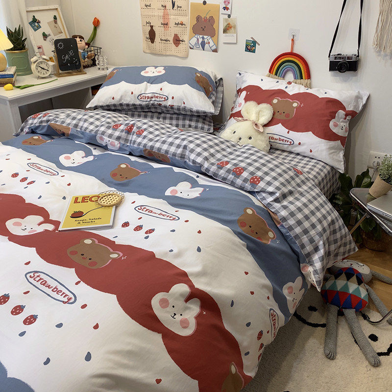 Boys Girls Bedding Set Fashion Adult Children Bed Linen Duvet Quilt Cover Pillowcase Cute Cartoon Bear Polyester Flat Sheets